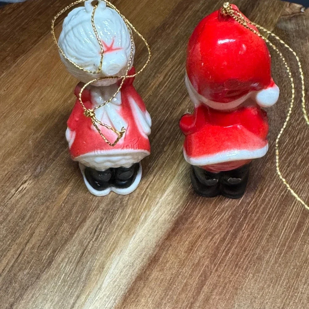 Vintage Kissing Santa and Mrs Claus Christmas Ornaments Set Mid Century Modern
